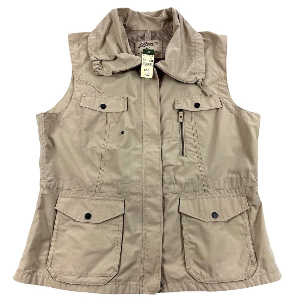 Eddie Bauer Sport Vest Womens 2XL Beige Adventure Travel Utility Outdoor NEW $79